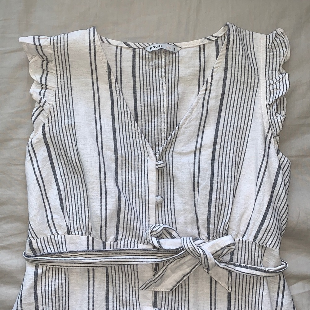 NWOT white and greyish-blue linen dress